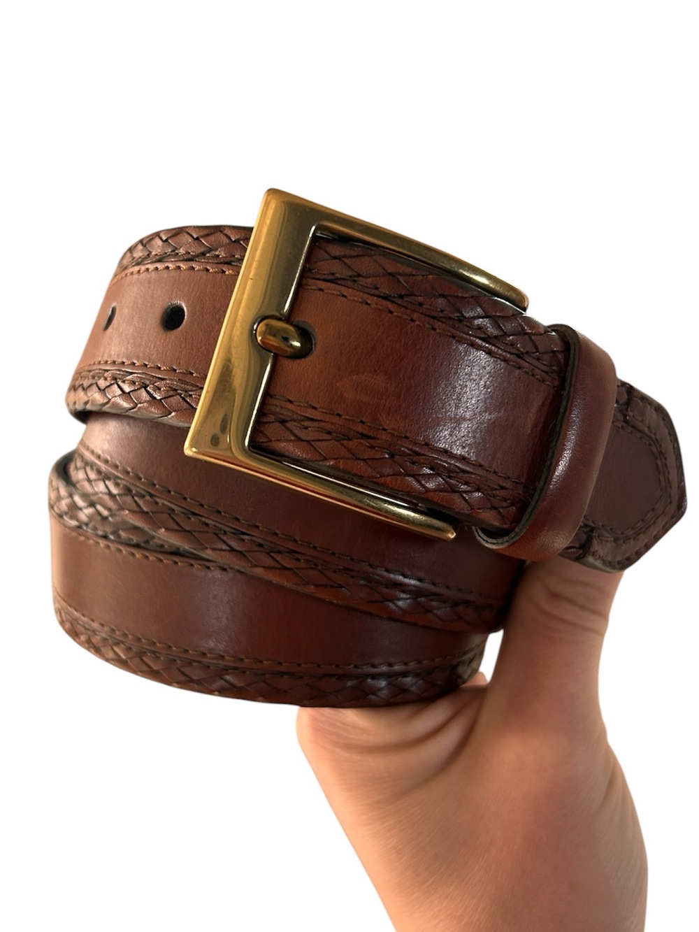 Men's Leather and Brass Braided Belt